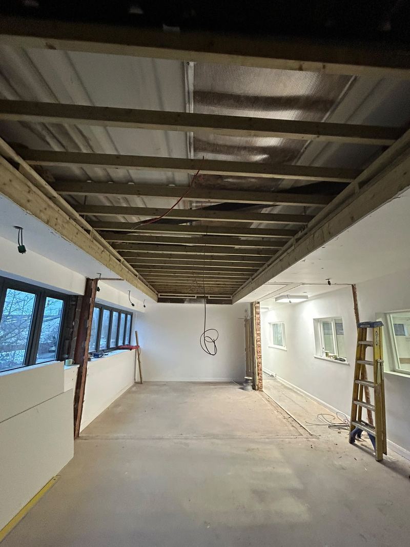 A raised ceiling being formed for a reformer Pilates studio in Warwick