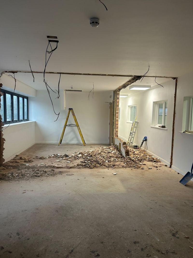 Internal walls taken out, leaving an open floor