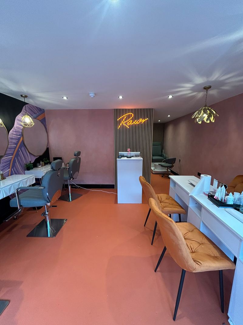 The finished Rawr Beauty salon in Kenilworth with its new ceiling and lighting